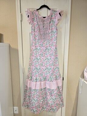 Dondolo Ruffle Sleeve Smocked Midi Dress Peony Print XL
